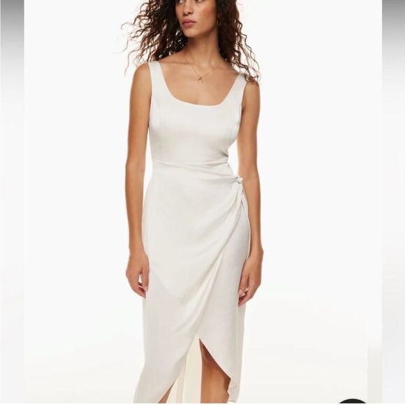 Aritzia Saturn Midi Dress Wrap White Birch NWT Size 0 Satin Silky - Picture 1 of 8